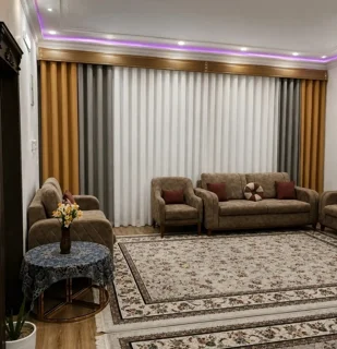 نمونه کار شده پرده دکوخان عرض زیاد کناره دورنگ
